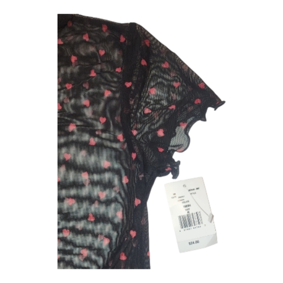 NWT Women's Moa Moa  Black Heart Mesh Crop Top w/Silky Black Undershirt Size: M - Picture 6 of 8